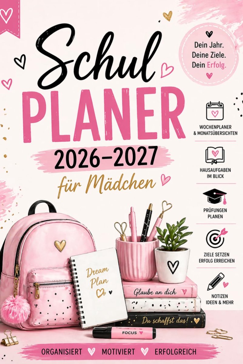 Schulplaner 2026–2027 voor meisjes - wekenplanner - minimalistisch en overzichtelijk - ideaal voor studenten - ShopVlot