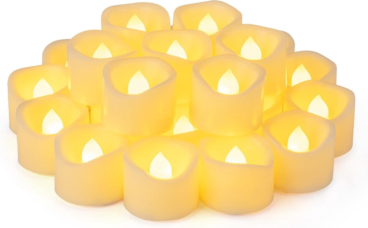 LED theelichtjes 24 stuks - 1,5" x 1,25" - batterijgevoed - sfeervolle verlichting voor evenementen - ShopVlot