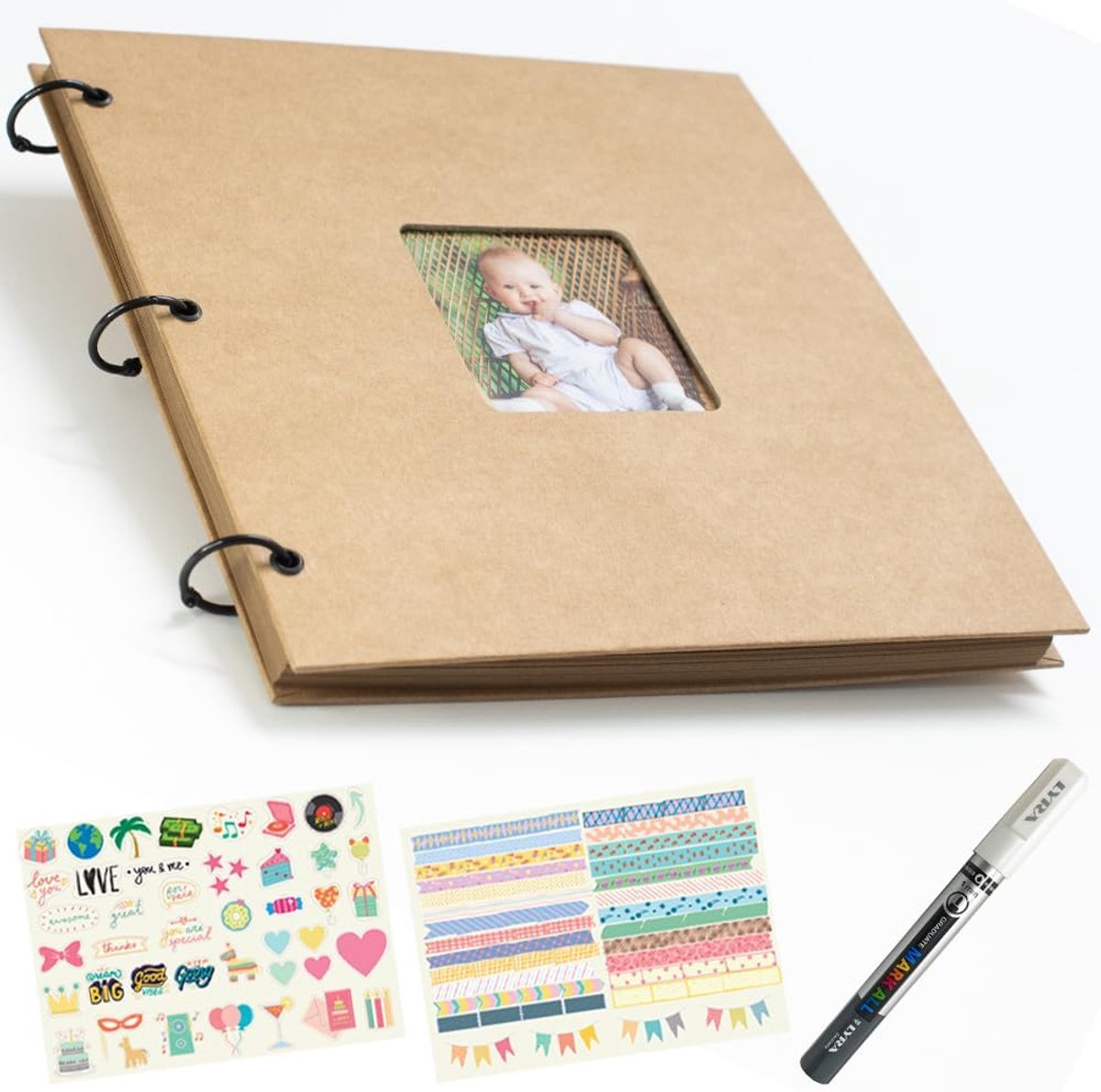 Scrapbook fotoalbum 26 x 26 cm - milieuvriendelijk kraftpapier - 60 vierkante pagina's - perfect voor herinneringen - ShopVlot