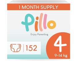 SnelShoppen - Pillo Luiers Maat 4 - 152 Luiers, 4 Verpakkingen van 38 Luiers Maxi (9-14kg) - Zachte en Ademend Materiaal, Hoge Absorptie, Perfect voor