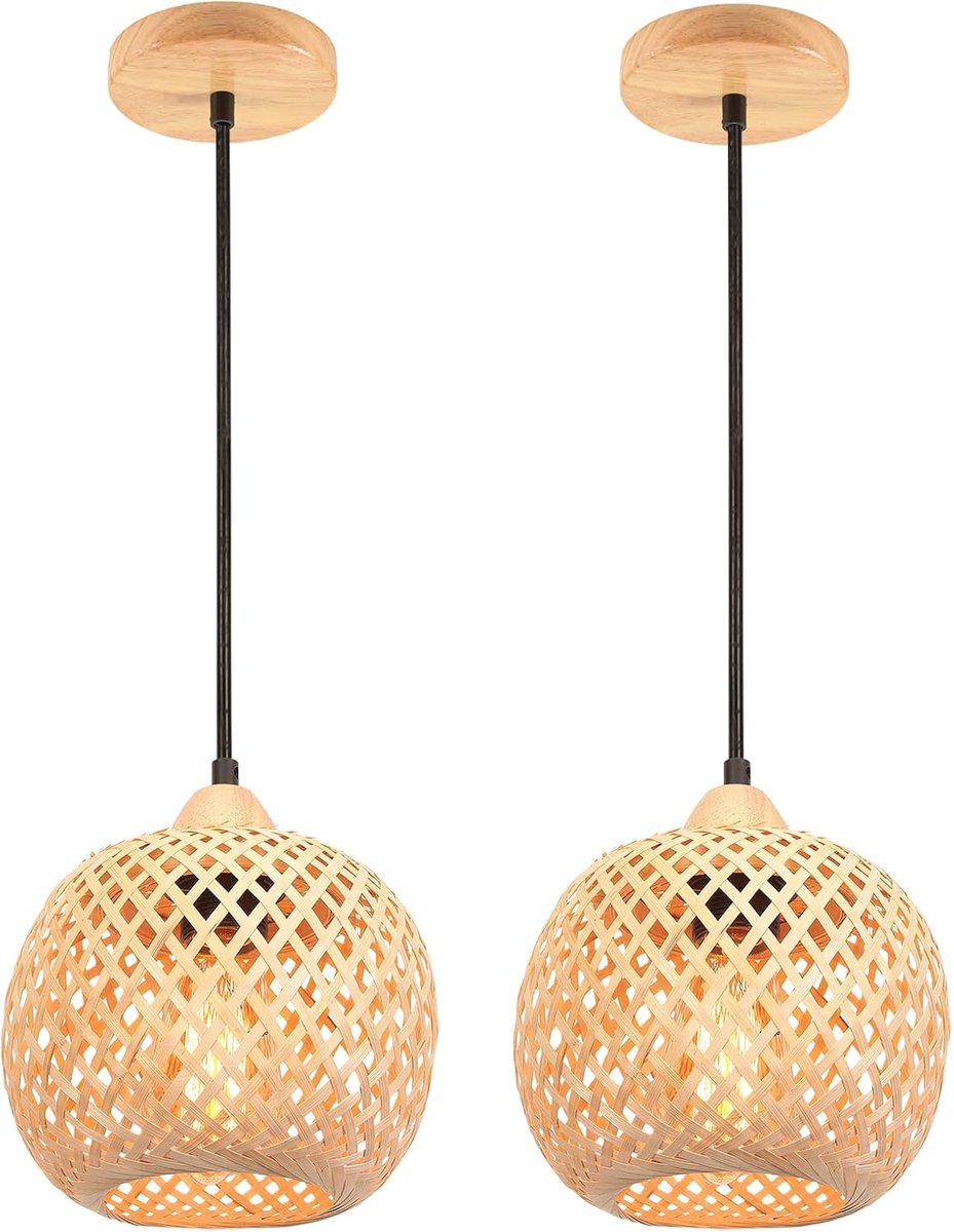 Hanglamp 20 x 15 cm - Bamboe Woven - Rattan Boho Stijl - Perfect voor Restaurant of Woonkamer - ShopVlot