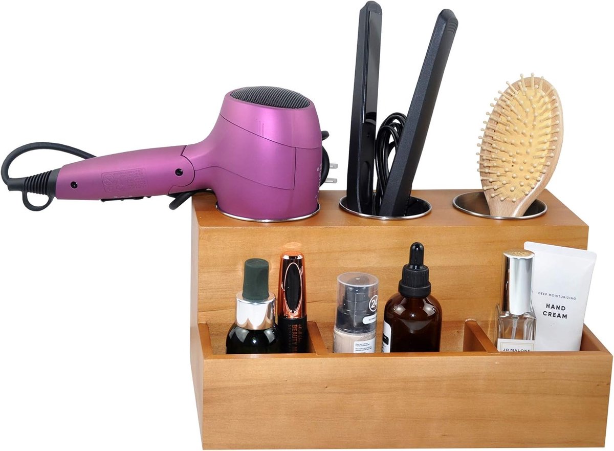 Tool Organizer voor Haardroger - Massief Hout - Lichtbruin - Houd je wastafel opgeruimd - ShopVlot