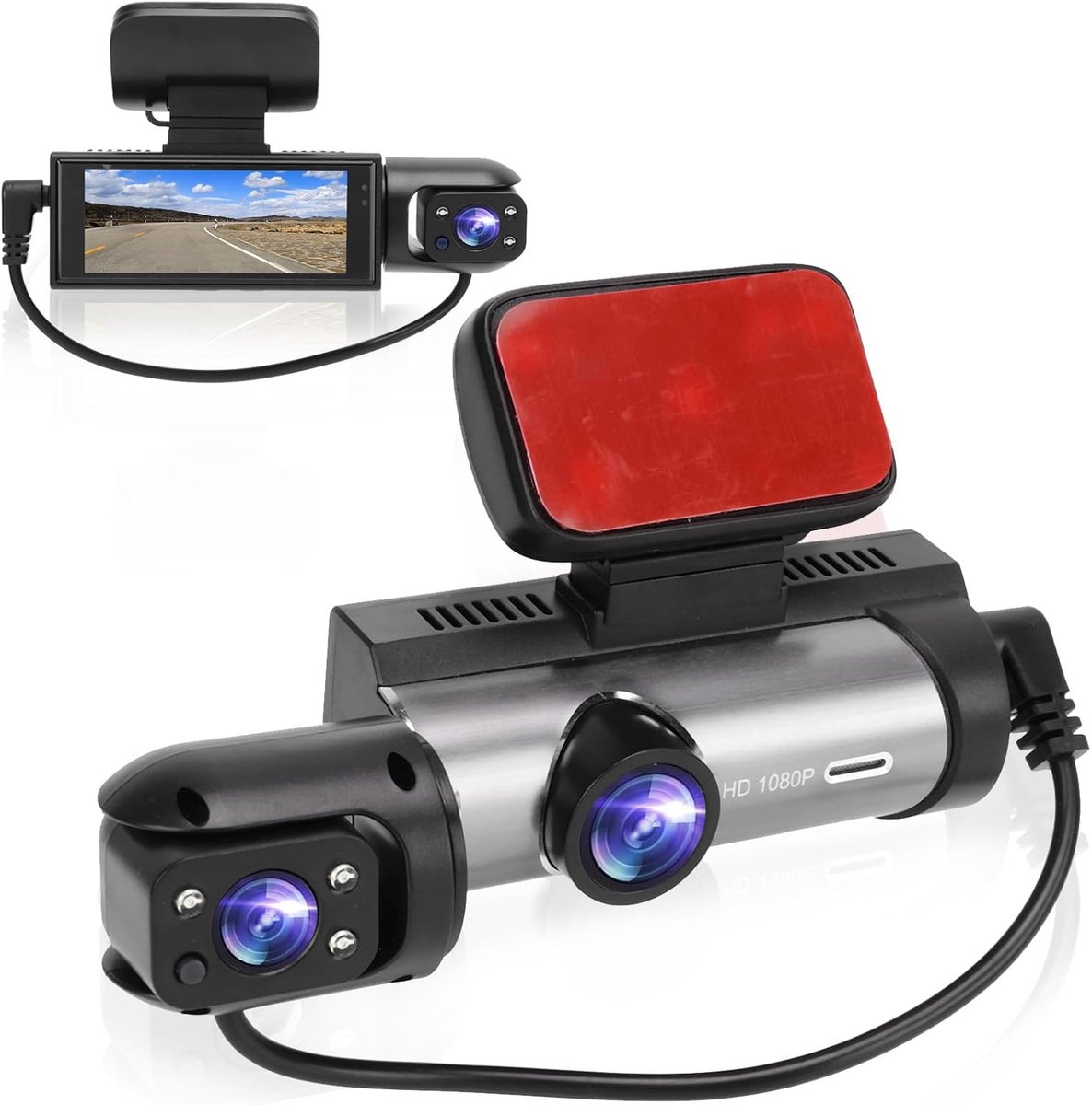 SnelShoppen - 3.16" Auto Dashcam, Dubbele Autorij Recorder met HD Nachtzicht, Achteruitrij Monitor, 1080P Full HD Scherm voor Parkeren en Veiligheid