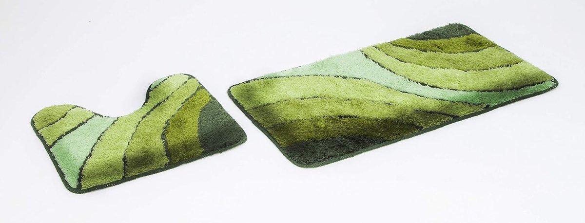 Badmat set 2-delig - golfdesign - groen met uitsparing - antislip en wasmachinebestendig - ShopVlot