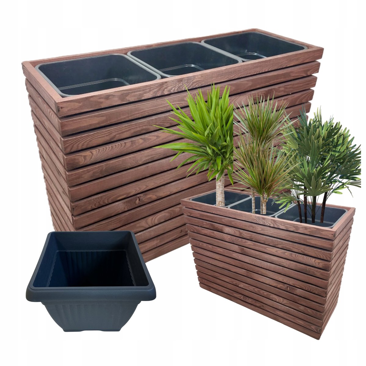 Houten Tuinplantenbak Terras Hoge Pot met 3x18L Inzetbakken