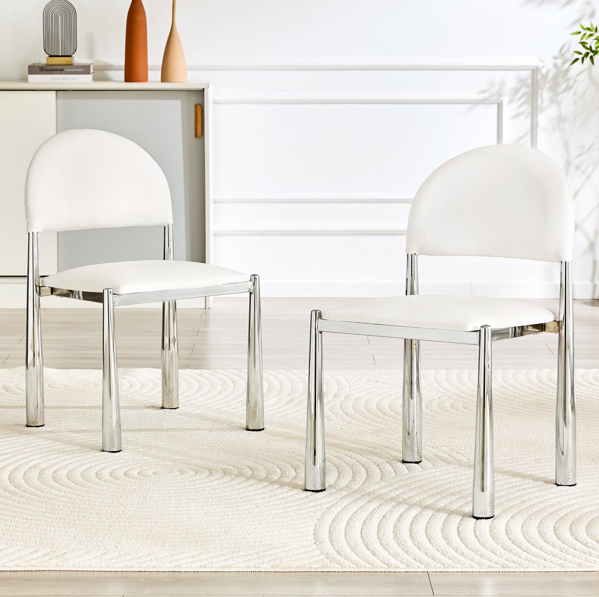 Eetkamerstoel Set Van 2 80 Cm Ergonomische Halfronde Rugleuning Zachte Zitting Voor Eetkamer En Keuken Kunstleer Wit