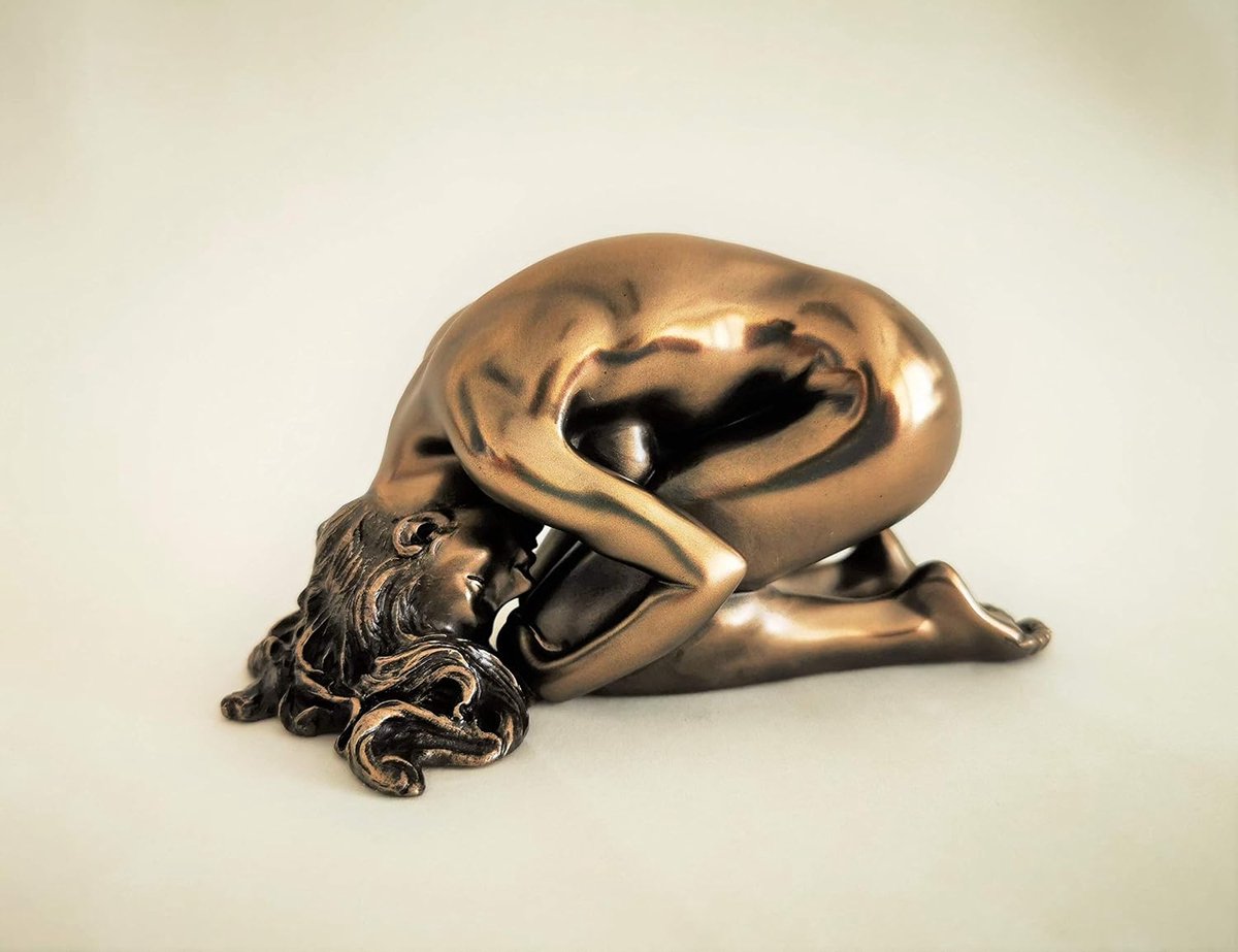 Beeldje vrouwelijke naakte figuur - bronzen kunststeen - elegante knielende vrouw - bijzonder collectorsitem - ShopVlot