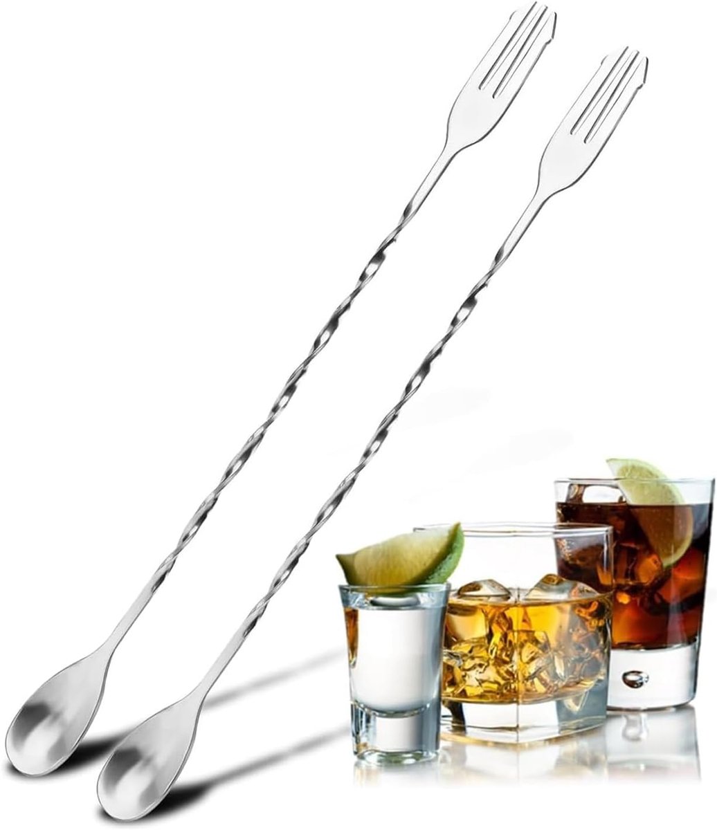 Barlepels set 2 stuks 26 cm - roestvrij staal - spiraal handgreep - ideaal voor cocktails - ShopVlot