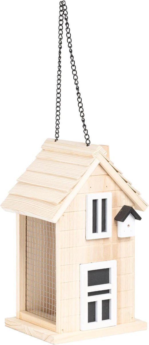 Vogelhuisje, om op te hangen, hout, voederstation, vogelhuisje, voederstation, voederhuisje, voor vogels, vogels, wilde vogels, tuindecoratie voor buiten, weerbestendig, ca. 14 x 12