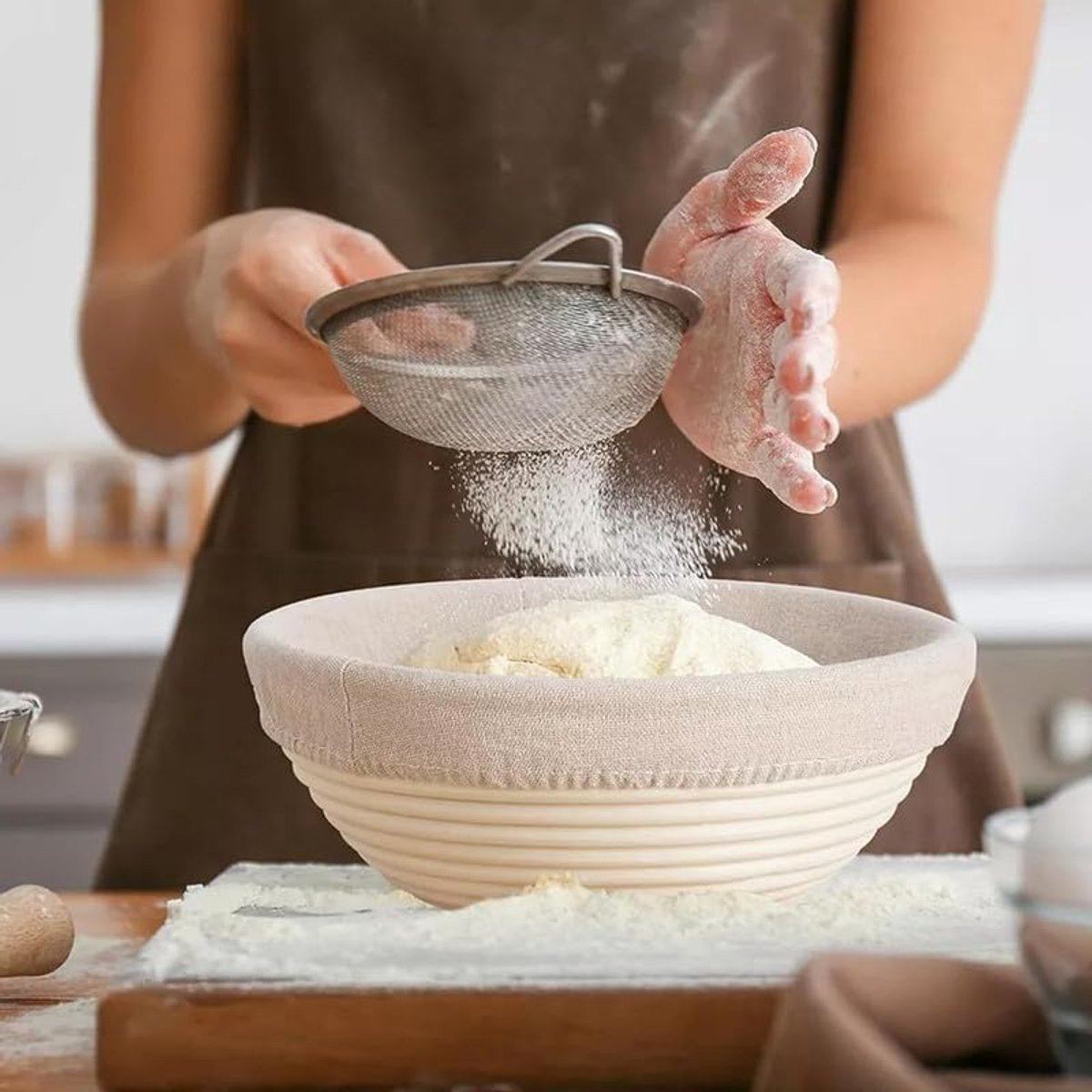 Gistmand voor brood, ovale gistmand voor zuurdeeg met linnen inzetstuk, deegmand van rotan voor het rijzen, gistkom, bakaccessoires voor hobbybakkers