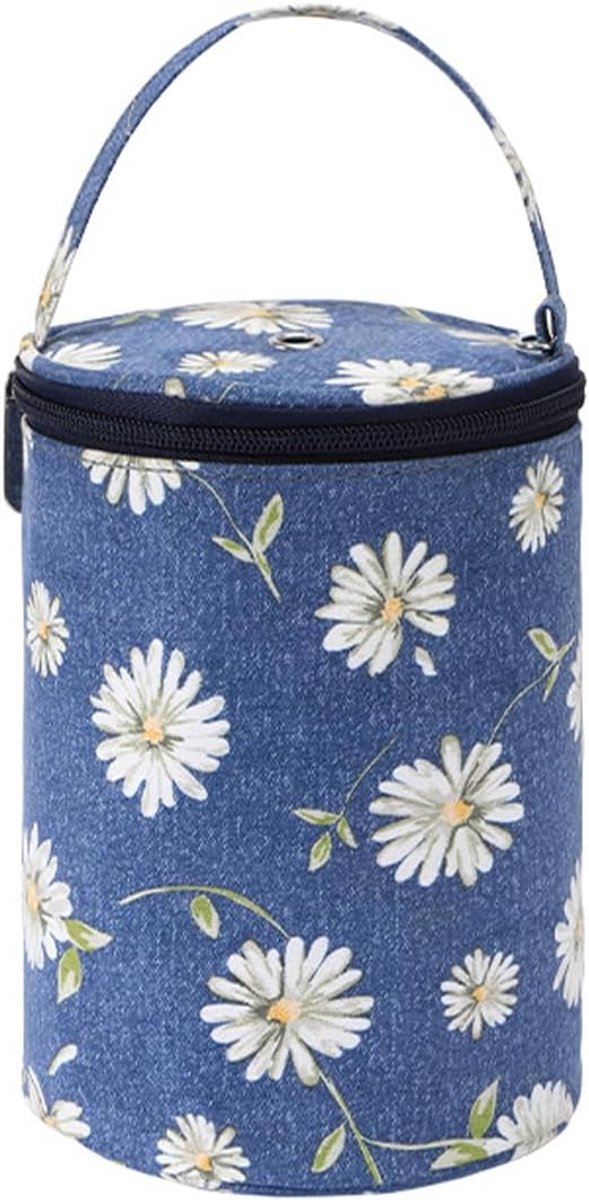Kleine breitas Draagbare haaktas met handvat Wolhouder Garen Handwerkopslag voor breiaccessoires Damescadeaus Blauwe madelief