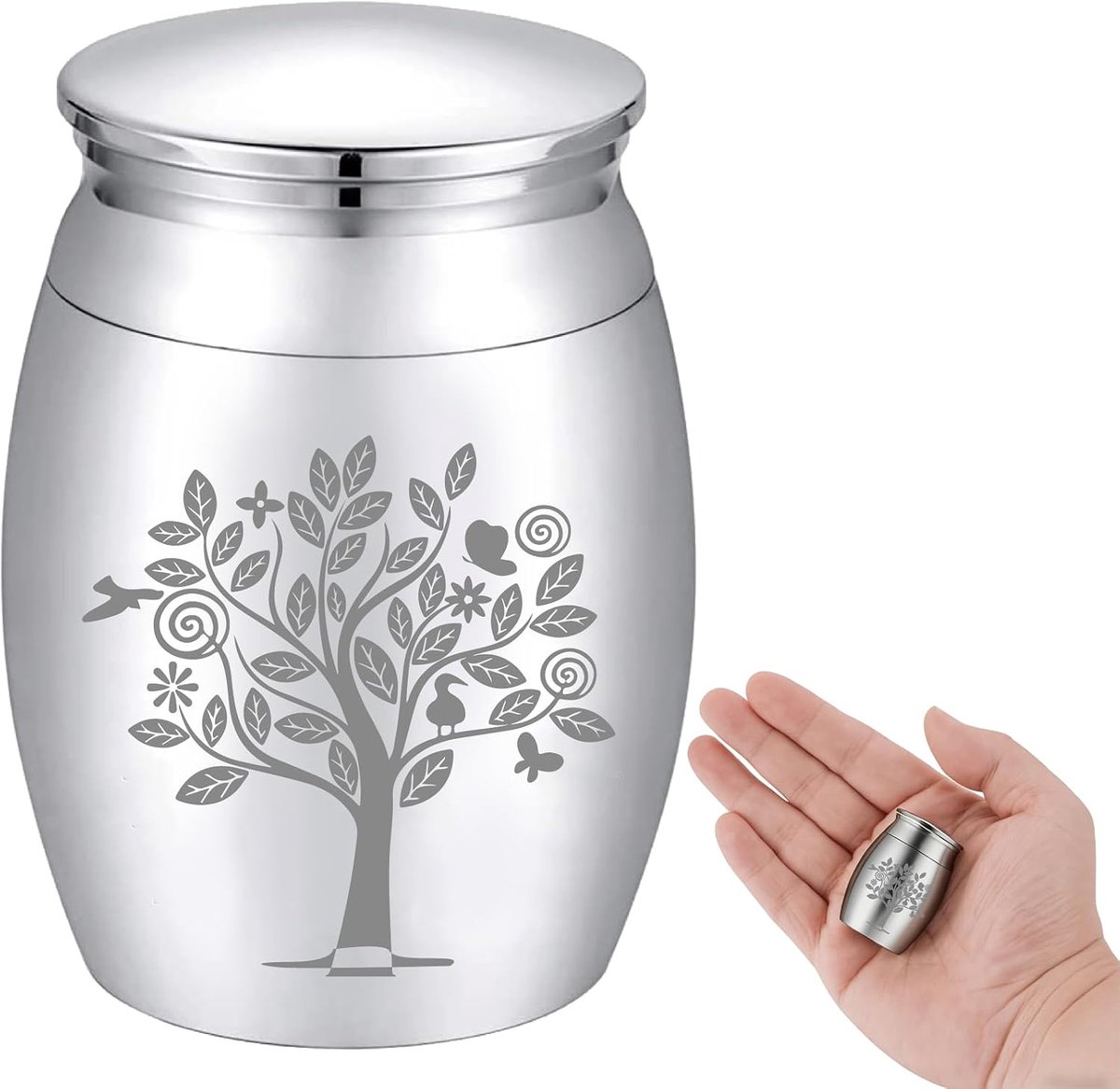 Kleine aandenken urn levensboom mini crematie urnen ashouder miniatuur begrafenis begrafenis container pot gravure roestvrij staal voor menselijke familie vrienden huisdier gedenkteken