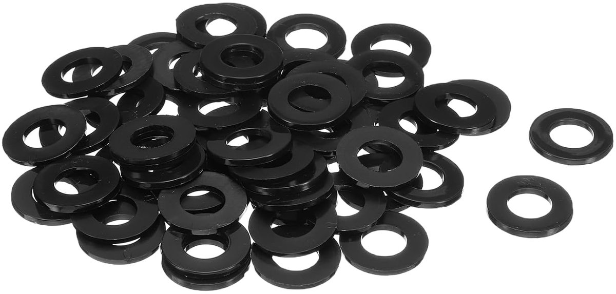 60 stuks sluitringen, plat, nylon, M12, 12 mm, diameter 24 mm, dikte 2 mm, gladde sluitring, rubberen afdichting, afdichtring, zwart
