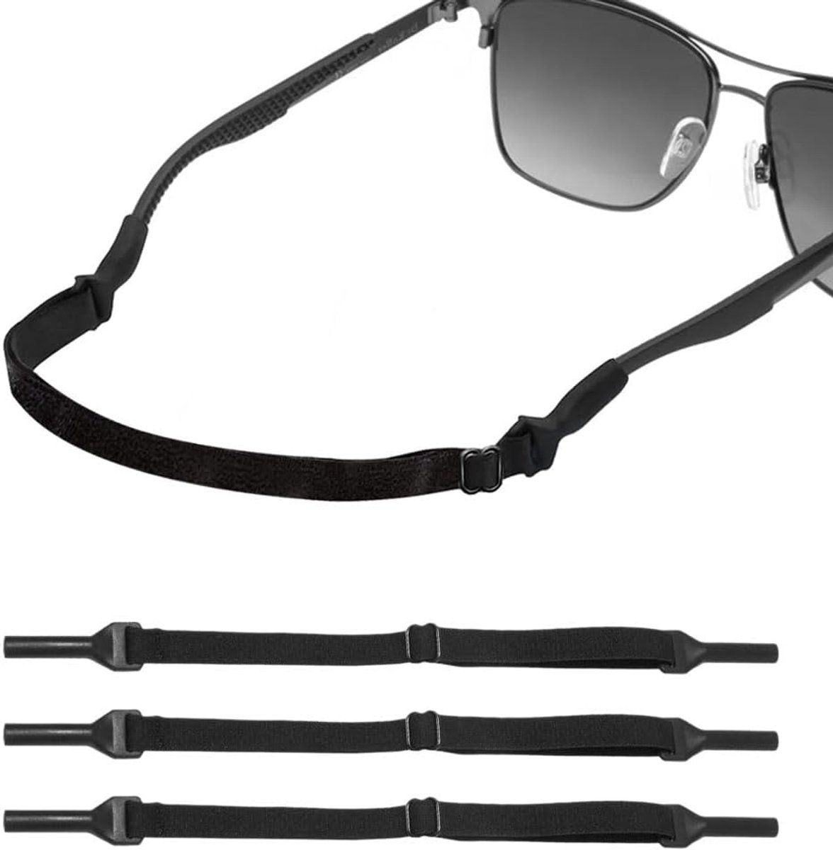 3 stuks brillenbanden, zwart, verstelbare brillenbanden, sport, antislip brillenband voor dames, heren en kinderen