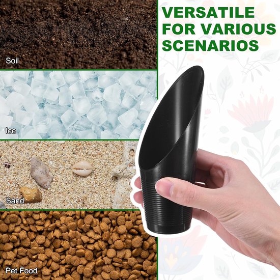 3-pack bonsai grondschepjes, plastic tuingrond schep potschep potschepjes voor verplanting/bloem/plant succulent, kleurrijk klein tuingereedschap [groen, roze, zwart] — afbeelding 2