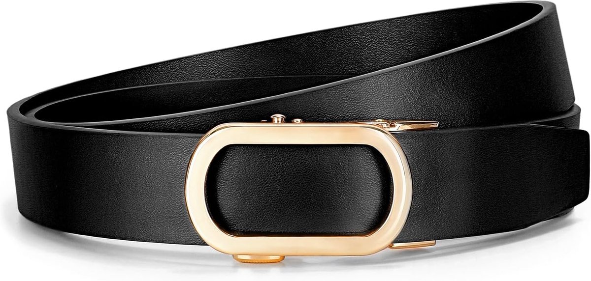Ratelriem voor dames, 3,1 cm breed, automatische leren riem voor jeansbroeken met gouden schuifgesp