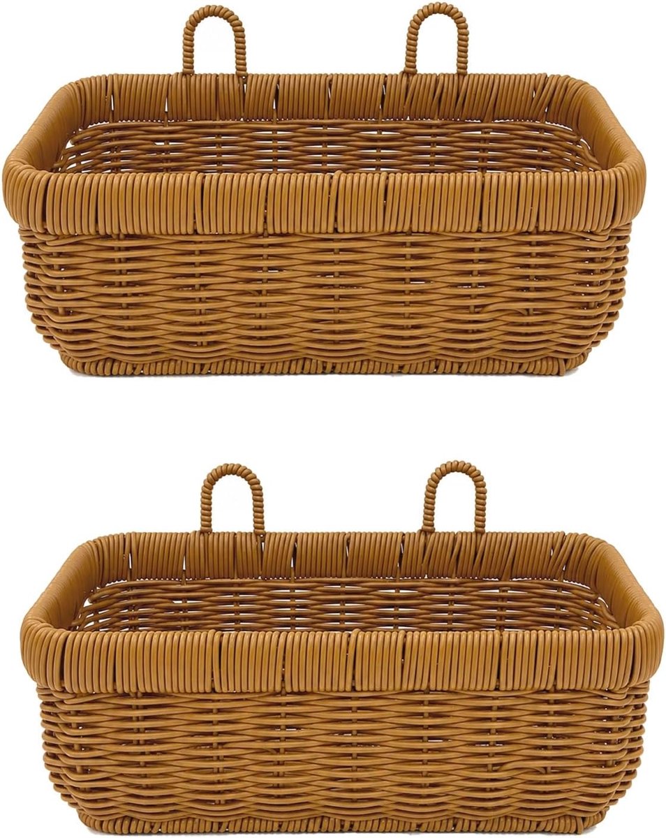 2 hangmanden, geweven, wandmand, opbergmanden | Geweven bruine hangmand van rotan, voor badkamer, keuken, make-uptafel, wandmand, hangmand