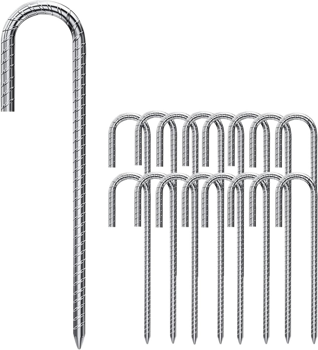 Speed 16 stuks grondankers 30 cm J-type verzinkt staal tentharingen grondankers grondankers trampoline camping haringen voor tenten, luifels, camping, trampoline, bloemenstandaard