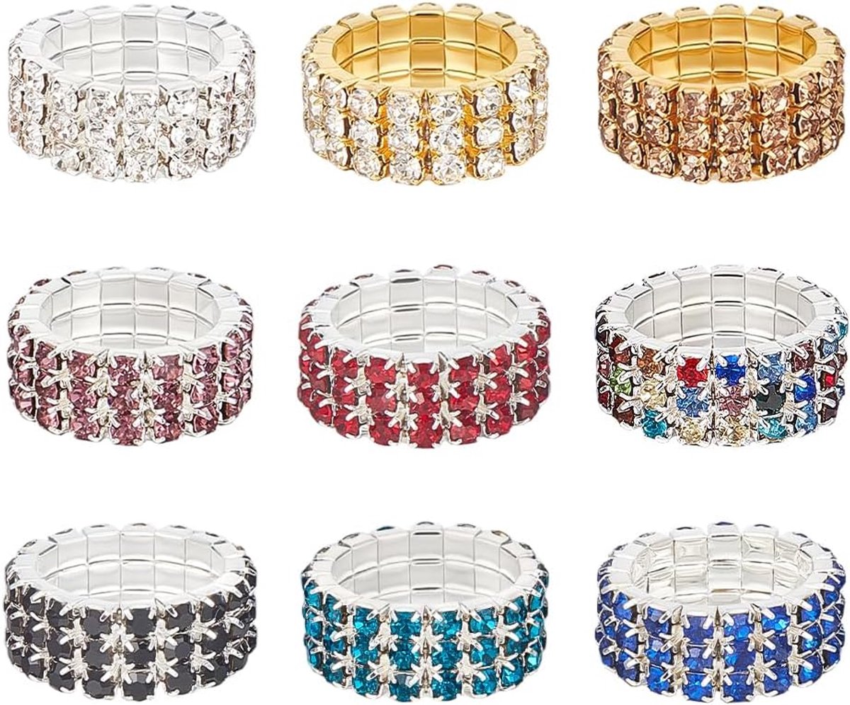 Ringen 9 kleuren messing verstelbare strass vingerring goud zilver elastische ring mode kristal stapelbaar rekbare ring accessoire
