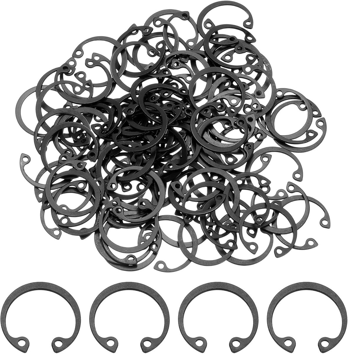 100 stuks 25/32 inch (20 mm) binnenborgring, veerstaal, 65 Mn binnenborgringen, C-clips voor groefassen en draadpennen, zwart