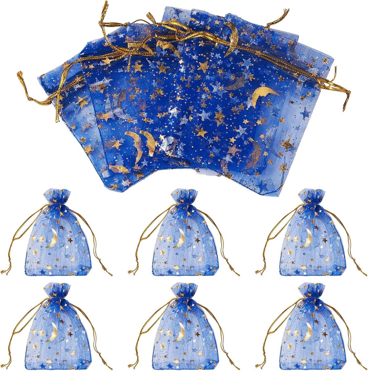 30 Stks Organza Trekkoord Sieraden Zakjes 9x7cm Maan Ster Organza Gift Zakken Blauw Galaxy Rechthoek Tule Pouch Tas voor Bruiloft Verjaardagsfeest Verjaardag Verjaardag