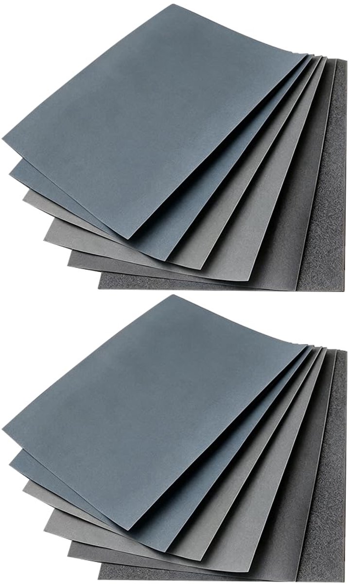 Nat en droog schuurpapier, set van 12 stuks, 280 x 230 mm, waterschuurpapier, 1000, 1500, 2000, 3000, 4000, 5000, fijn schuurpapier, schuurbladen voor auto, metaal, hout, glas, polijstset
