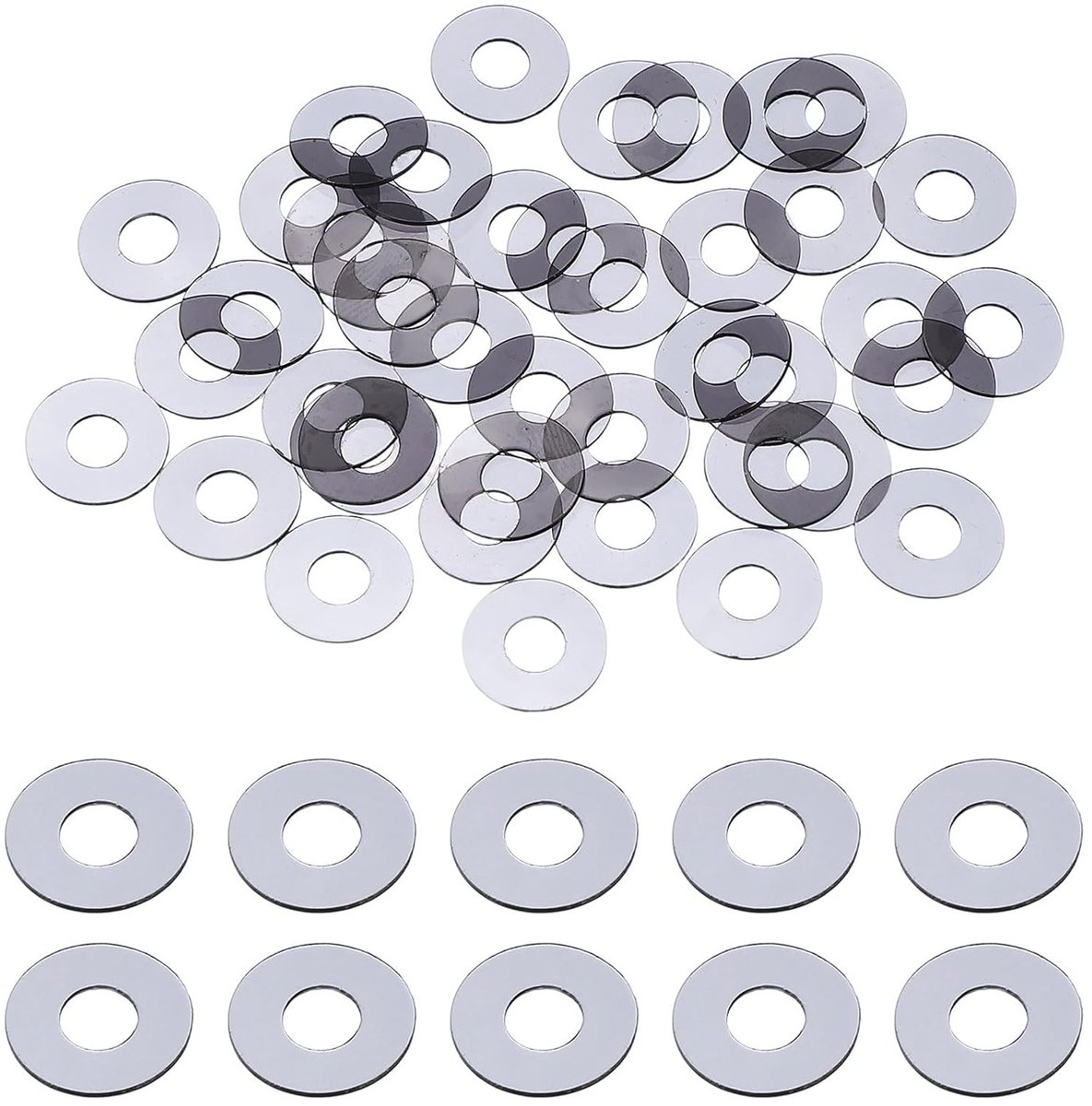 30 stuks M4 PVC platte schijven 4 mm ID 10 mm OD 0,5 mm dikte eenvoudige schijven grommets kunststof afdichting bevestigingselement afdichtingsring afdichtingsring, helder zwart