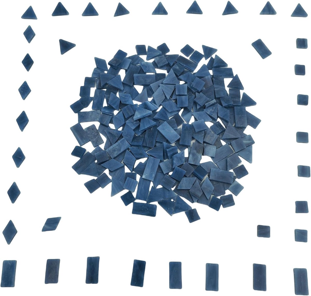 Mozaïektegels, Vierkant+Rut+Driehoek+Rechthoek 220 Stuks Gekleurd Glasmozaïek voor Handgemaakte Kunstambachten en Woondecoratie (Blauw Grijs)