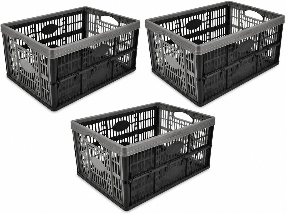 Vouwkist 32 Liter Set - Opvouwbaar - Stapelbaar - Ideaal voor boodschappen - SnelShoppen