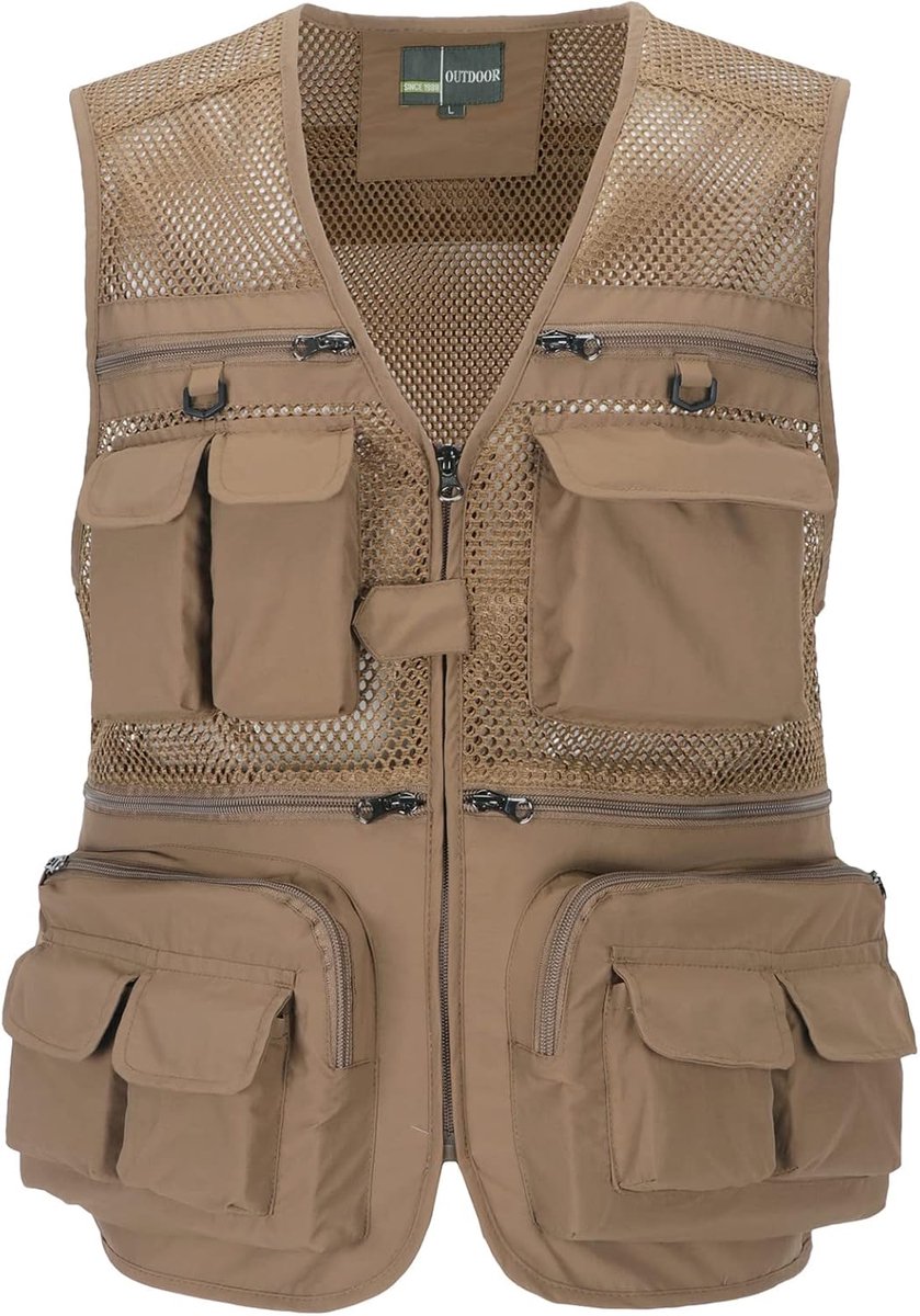 Vissersvest voor heren, met meerdere zakken, zomer, outdoor, mesh, fotografie, reizen, wandelen, vest