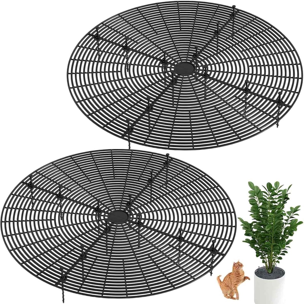Beschermrooster voor bloempotten, 2 stuks, bescherming tegen katten, ter bescherming van kinderen, huisdieren, 52 cm, zwart