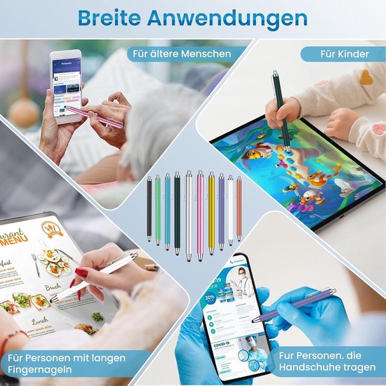 10-Delige Tabletpen Set met 20 Siliconen Punten van 6 mm voor Scherm - Siliconen Punten van 6 mm voor Schrijven, Tikken en Scrollen op Tablets, Smartphones en Andere Touchscreens, Multikleur — afbeelding 4