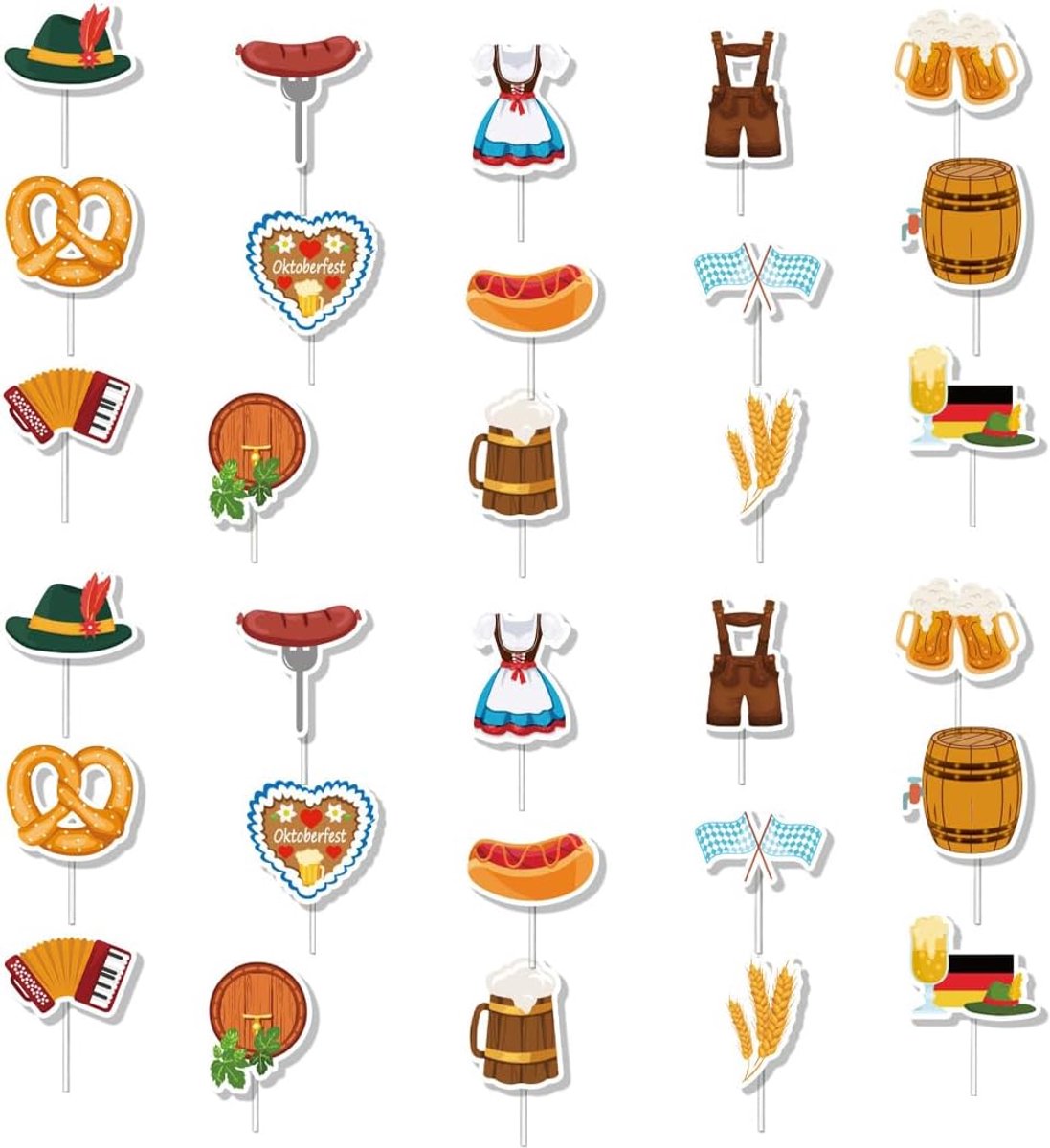 30 stuks Oktoberfest, cupcake-toppers, Beierse decoratie voor bierfeest, taartdecoratie, feestprikkers, Oktoberfest, decoratie voor taart en muffins, tafeldecoratie