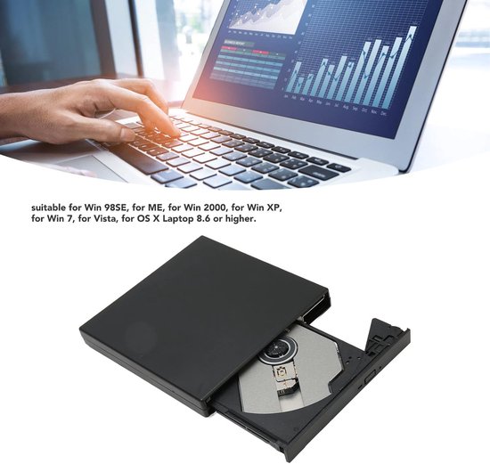 Externe DVD-Drive - Cd-brander - Bestanden Archiveren - Schokbestendig Ontwerp - 19x16x5 cm - Zwart — afbeelding 2