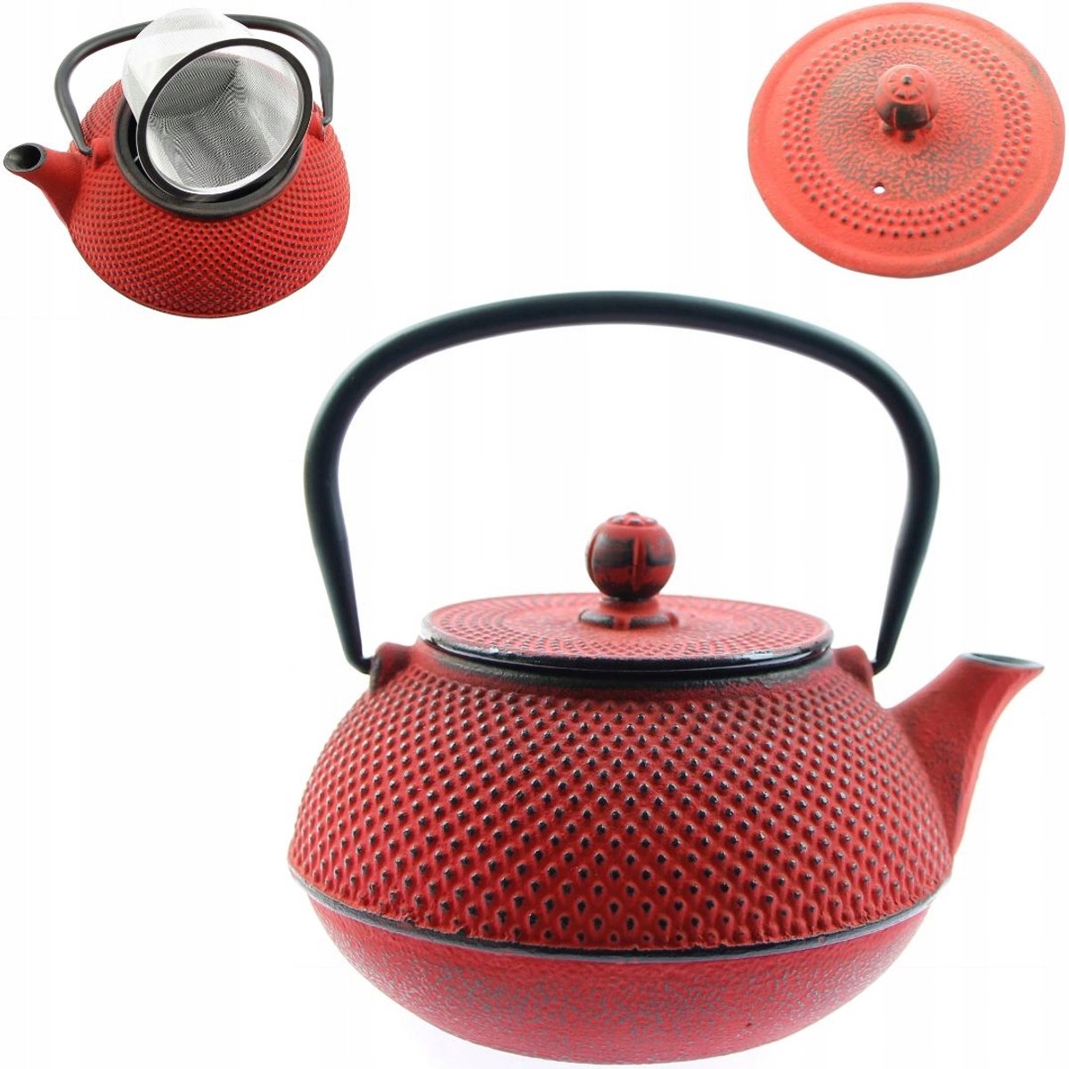 Gietijzeren theepot 0.8L met RVS zeef - Rood