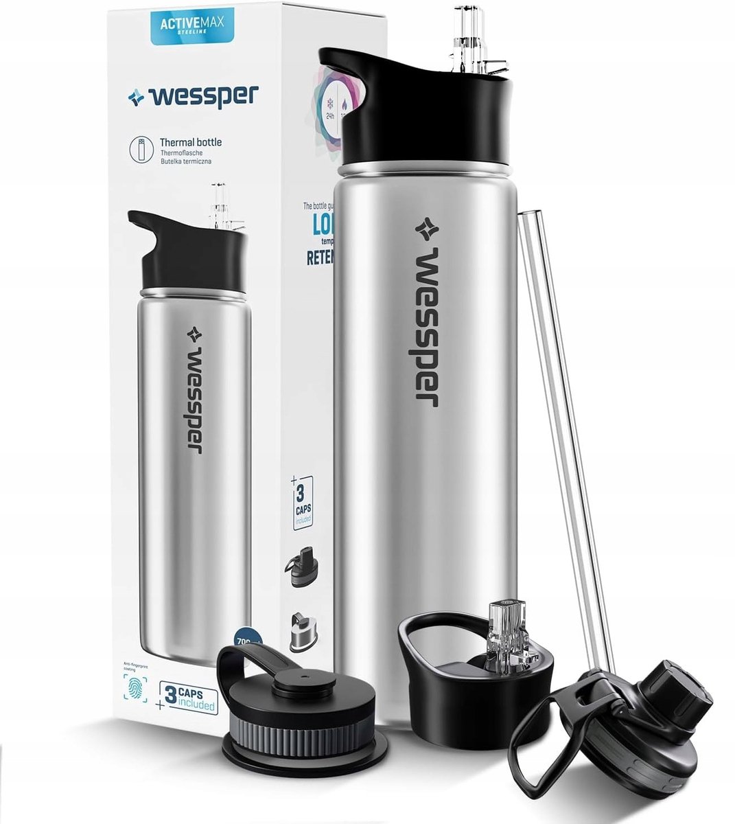 Wessper Steeline Thermosfles 700 ml - Zilver, BPA-vrij