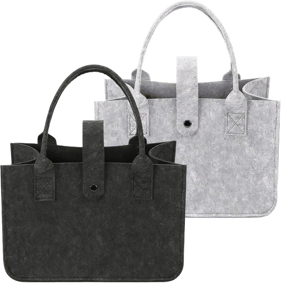 Vilten tassen shopper 30 x 20 x 18 cm - opvouwbare boodschappentas - zwart/grijs - ideaal voor winkelen - ShopVlot