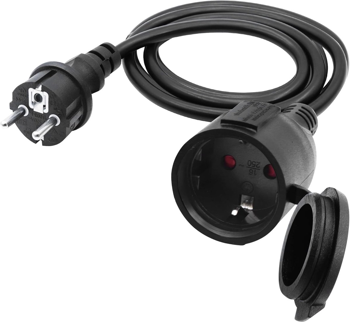 Verlengsnoer 1,5 m - Schuko Plug 90° - Zwart - Ideaal voor binnen en buiten gebruik - ShopVlot