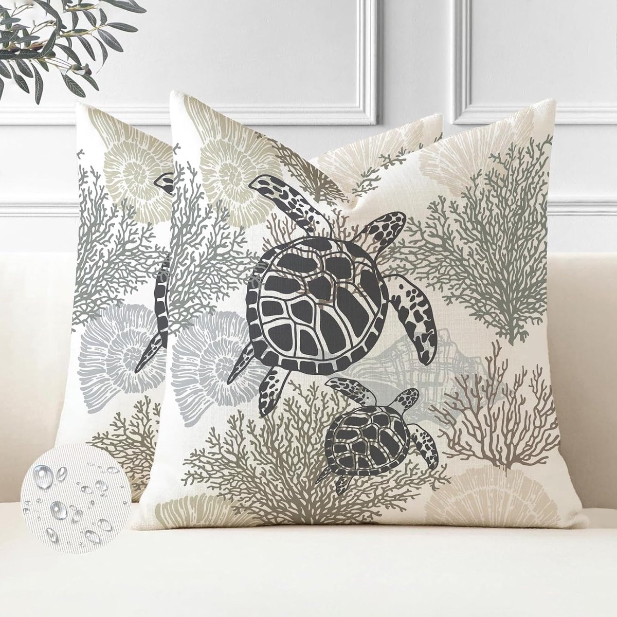 Buiten Kussens 40 x 40 cm - Waterdichte Marine Kussenhoezen - Set van 2 Zeester Zeepaard Schildpad - ShopVlot