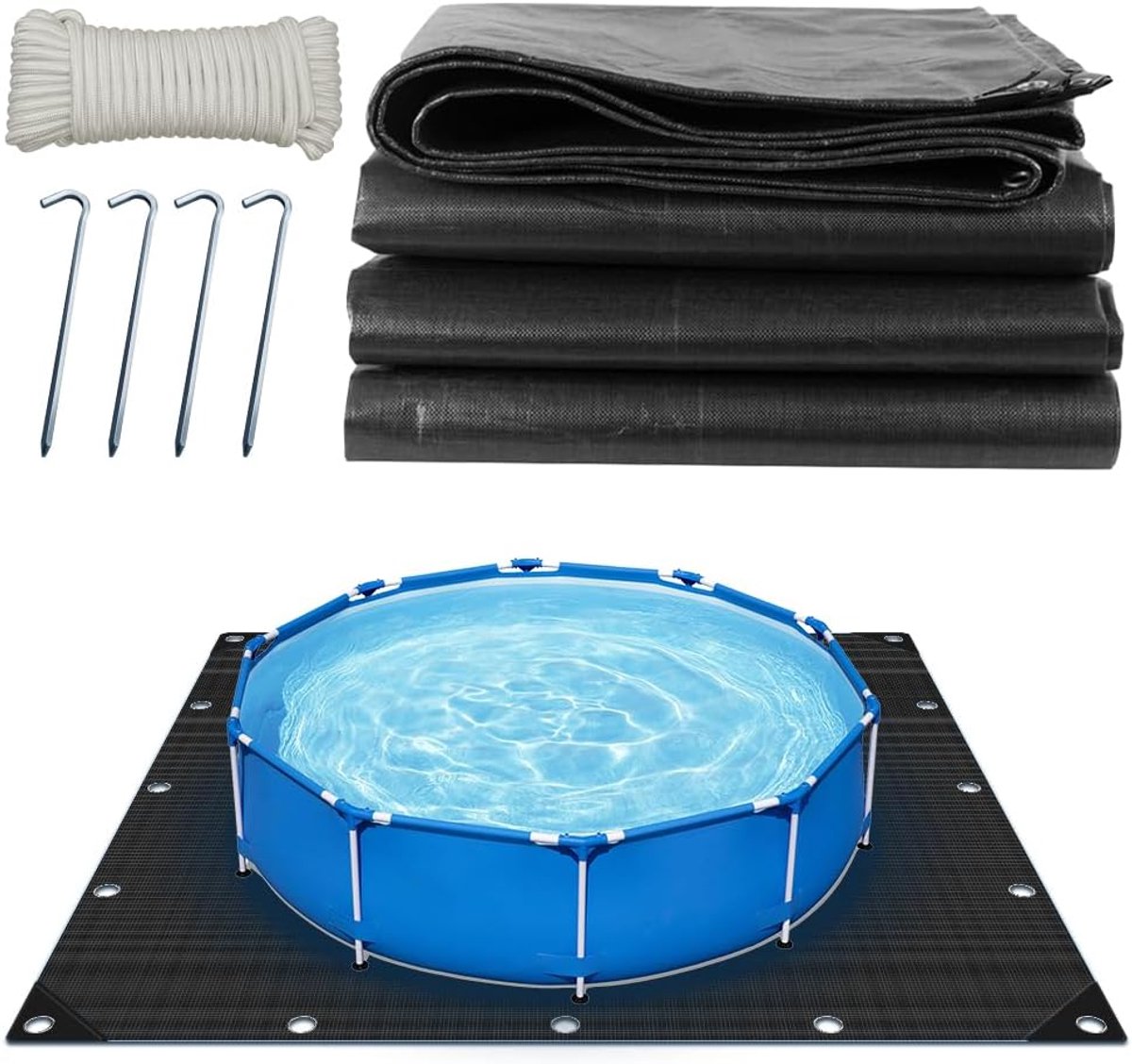 Poolonderlaag 120gsm - Verstevigd vierkant 4x4 meter - Waterdicht en scheurvast - Bescherming voor zwembadbodem - ShopVlot