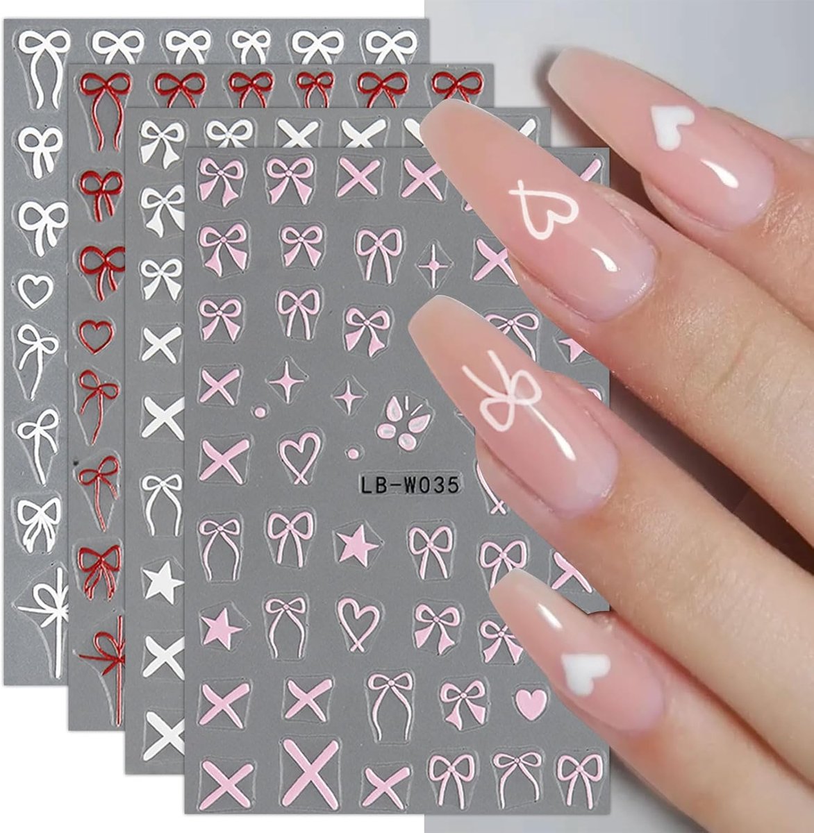 SnelShoppen - JMEOWIO Hart Strik Nail Art Stickers - 8 Vellen Zelfklevende Nagelstickers - Elegante Nageldecoratie voor Feest en Dagelijks Gebruik