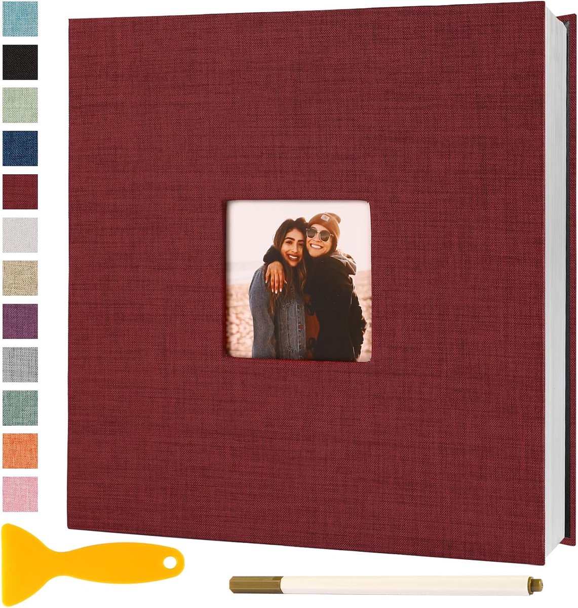 Fotoalbum zelfklevend 28x27 - groot scrapbook - 40 pagina's rood - ideale baby- en trouwgastenboek - ShopVlot