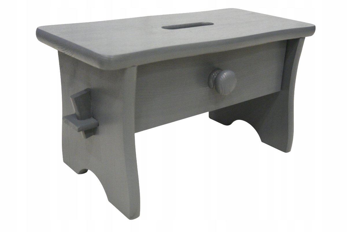 Grijze houten kruk met lade - 24 cm hoog