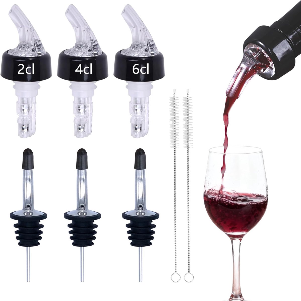 Thijox - 6 Stuks Schenktuit voor Sterke Drank en Olieflessen - Flessenschenktuit, Borreldispenser, Barportioneerder voor Perfecte Dosering (2 cl/4 cl/
