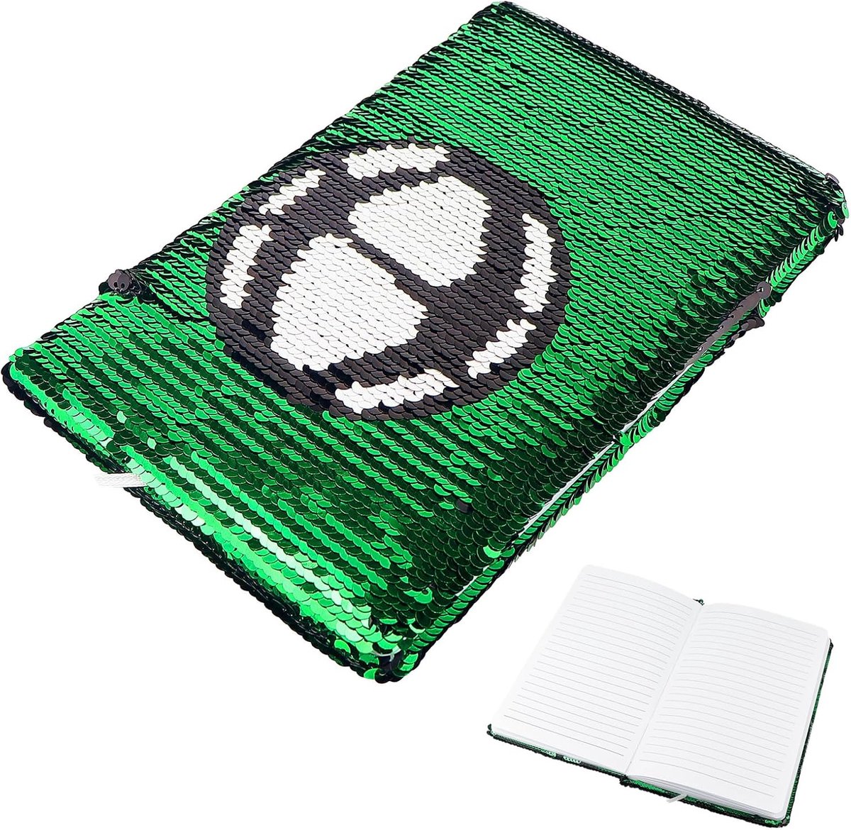 Thijox - Voetbal Notitieboek A5 voor Jongens en Meisjes - Omkeerbare Pailletten, Voetbalpatroon, Gelinieerd, Met Slot en Sleutels - Creatief Schrijven