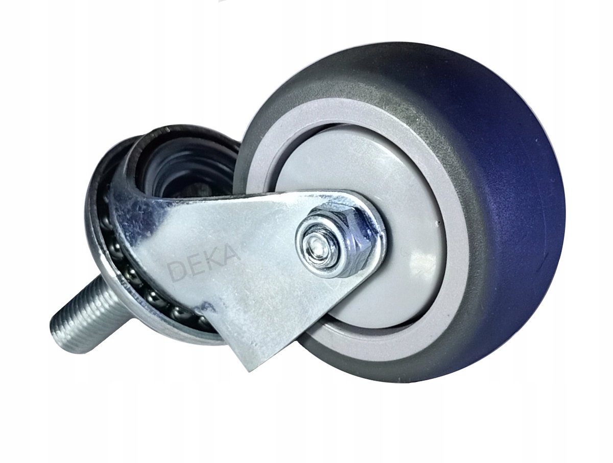 Draaiend meubelwiel met rubber, 50mm, M10 schroefdraad