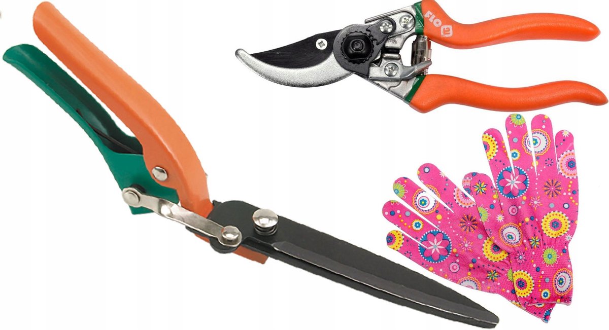 Tuinonderhoud Set: Snoeischaar, grastrimmer & 6 paar werkhandschoenen