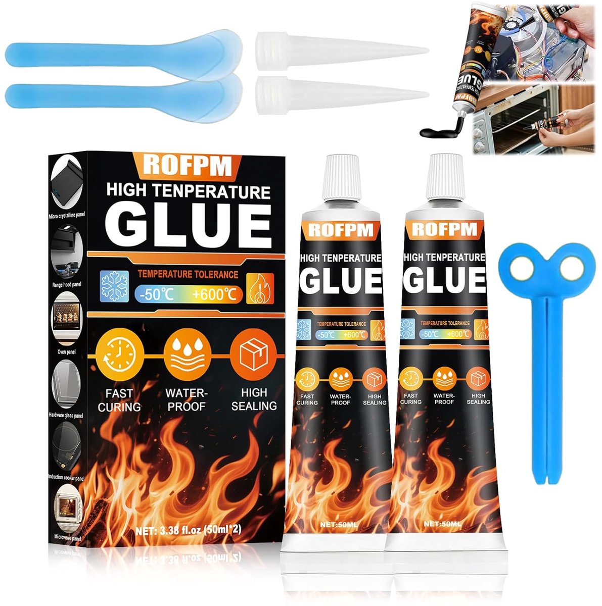 Hittebestendige lijm - Vuurvaste siliconen - Sealing glue boven 1.832 °F - Ideaal voor glasovens - ShopVlot