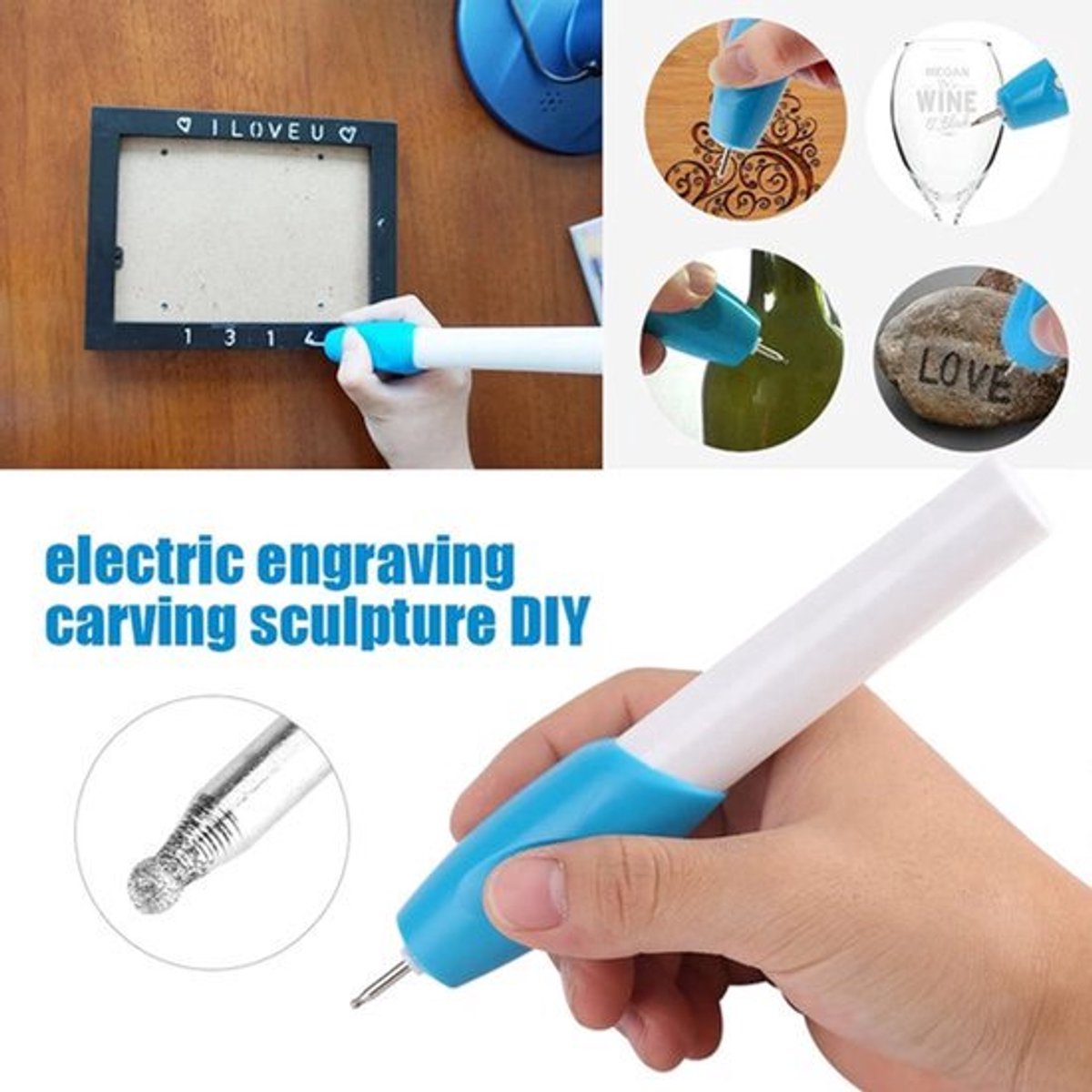 Graveerpunt Handheld Graveerpen voor Glas Metaal Plastic Hout - DIY Graveer Gereedschap (Batterij Niet Inbegrepen)
