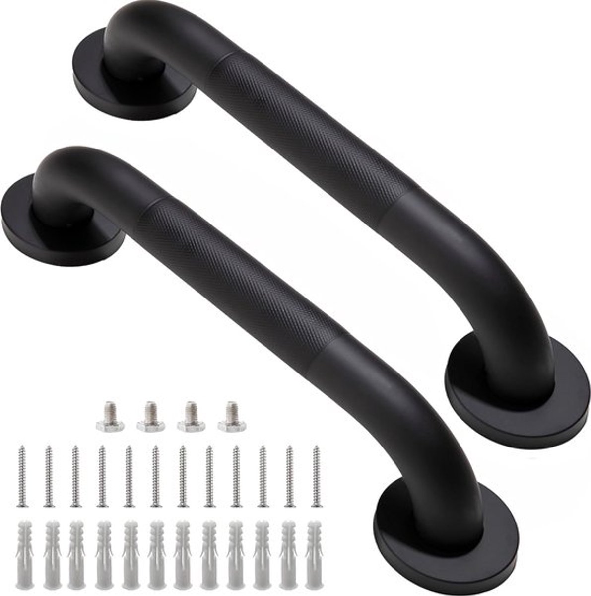 Douchebeugel, 30 cm lange zwarte badkamerbeugel, 3,2 cm diameter, antislipbeugel van 304 roestvrij staal, geschikt voor badkuipen en doucheruimtes, douchebeugel voor mindervaliden, geschikt voor ouderen - 2 stuks